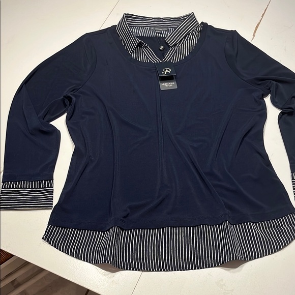 Navy Blue Striped Women's Top - Picture 1 of 4